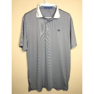Southern Tide Polo Mens Medium Golf Shirt Tide to Trail Green Blue White Striped